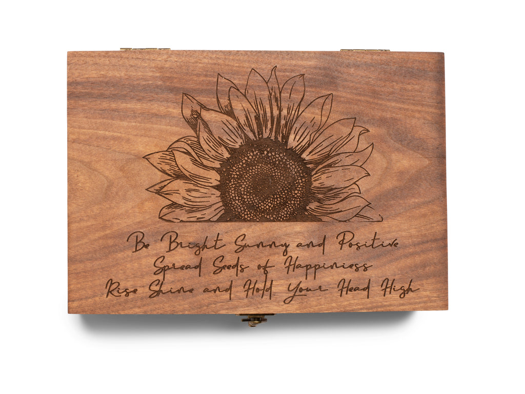 Handmade Keepsake Wood Memory Box | Sunflower - Bright, Sunny and Positive