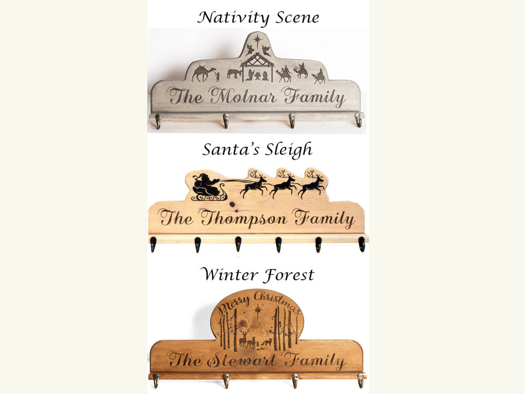 Christmas Stocking Holder -  Personalized Solid Wood for Mantle or Wall-Mount - Cades and Birch 