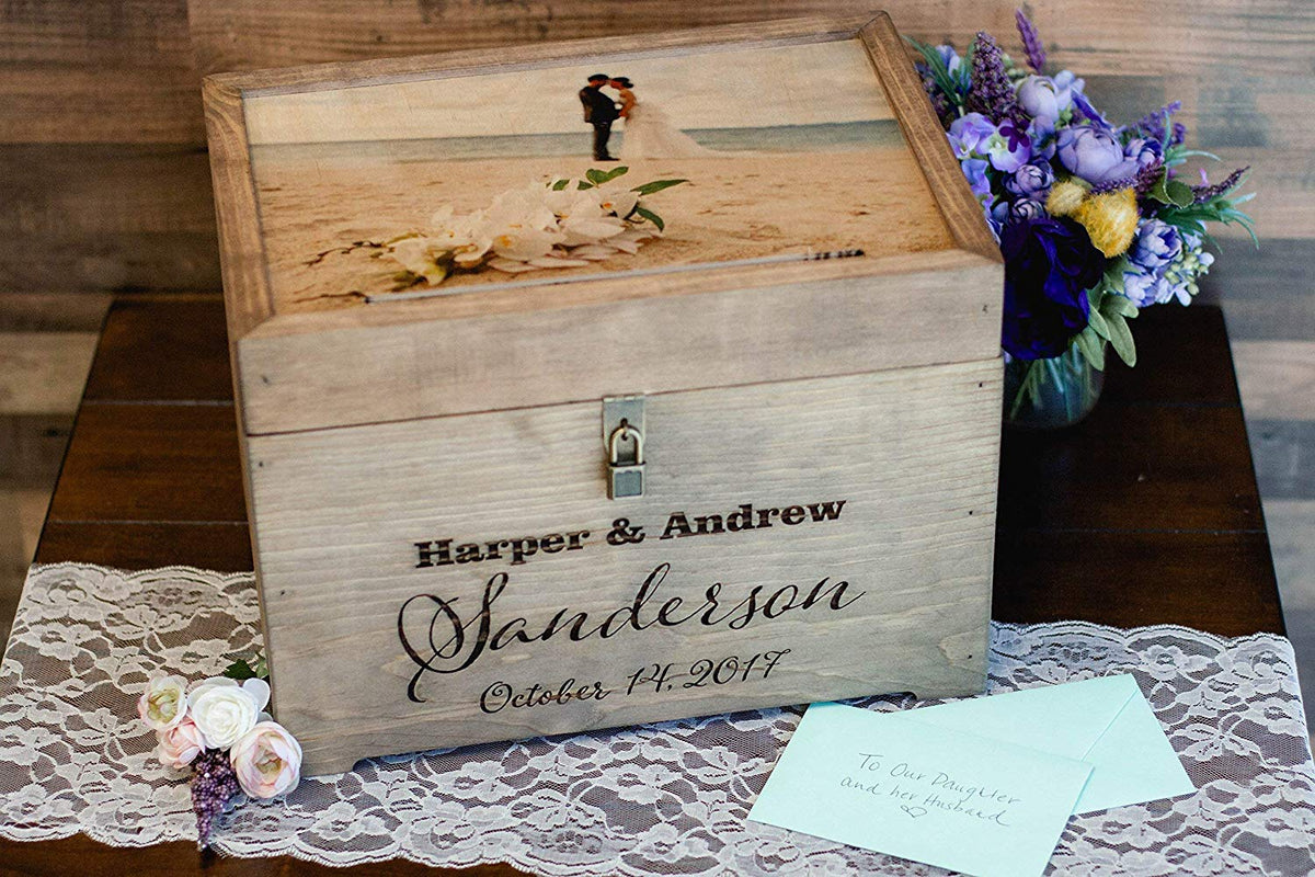 Wedding Card Box w/ Photo Print on Wood - Made in USA – Cades and