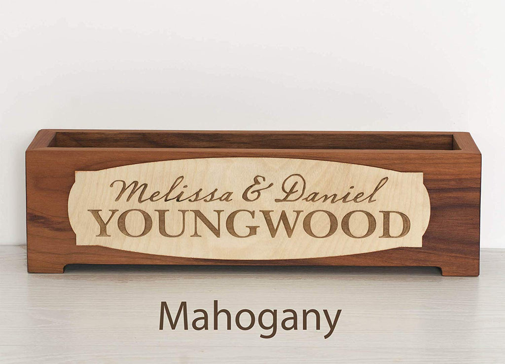 Rustic Wood Planter Box Wedding Centerpiece Vase - Personalized with First Names and Last Name - Cades and Birch 