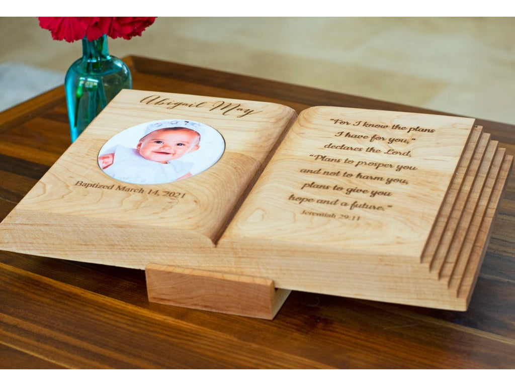 Newborn Baby Book - Solid Wood Bible with Personalized Verse or Quote, Photo