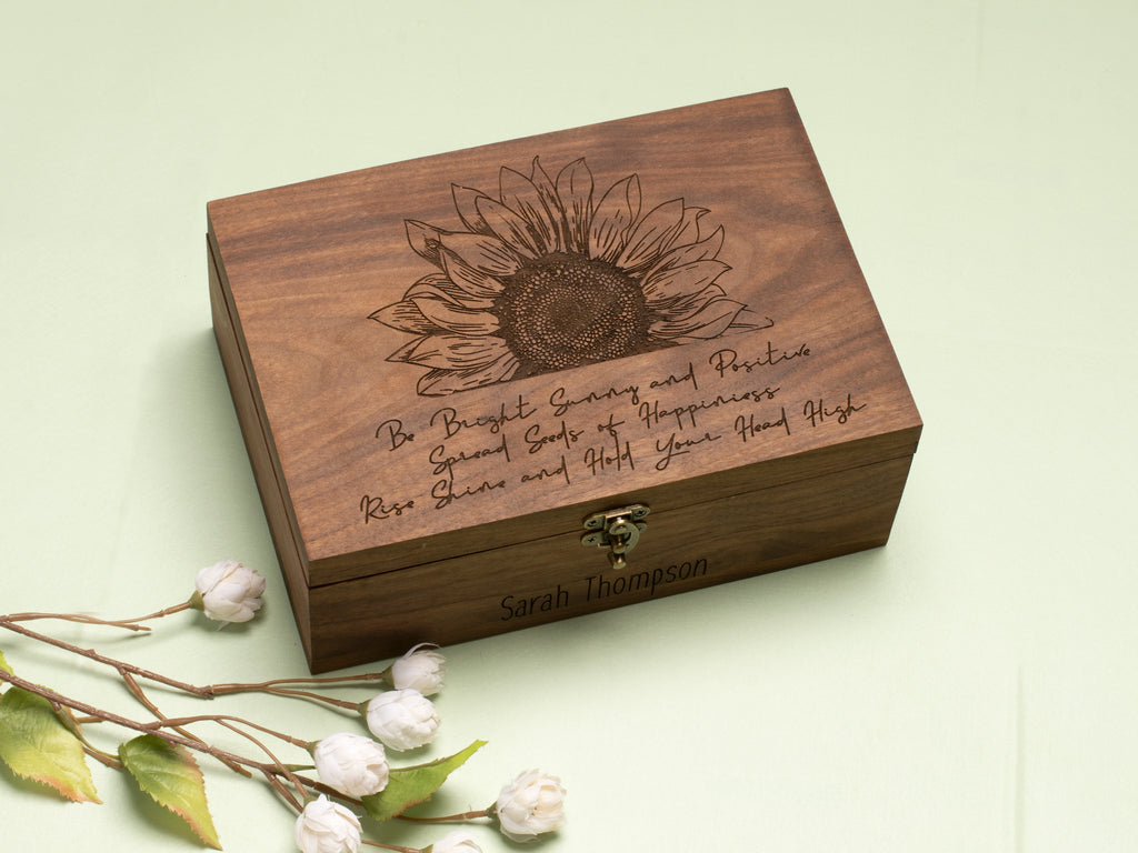 Handmade Keepsake Wood Memory Box | Sunflower - Bright, Sunny and Positive - Cades and Birch 
