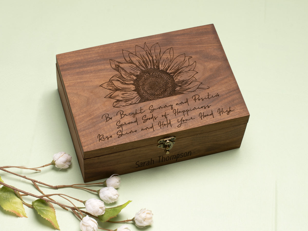 Carved Sunflower Round Wooden Keepsake online Box