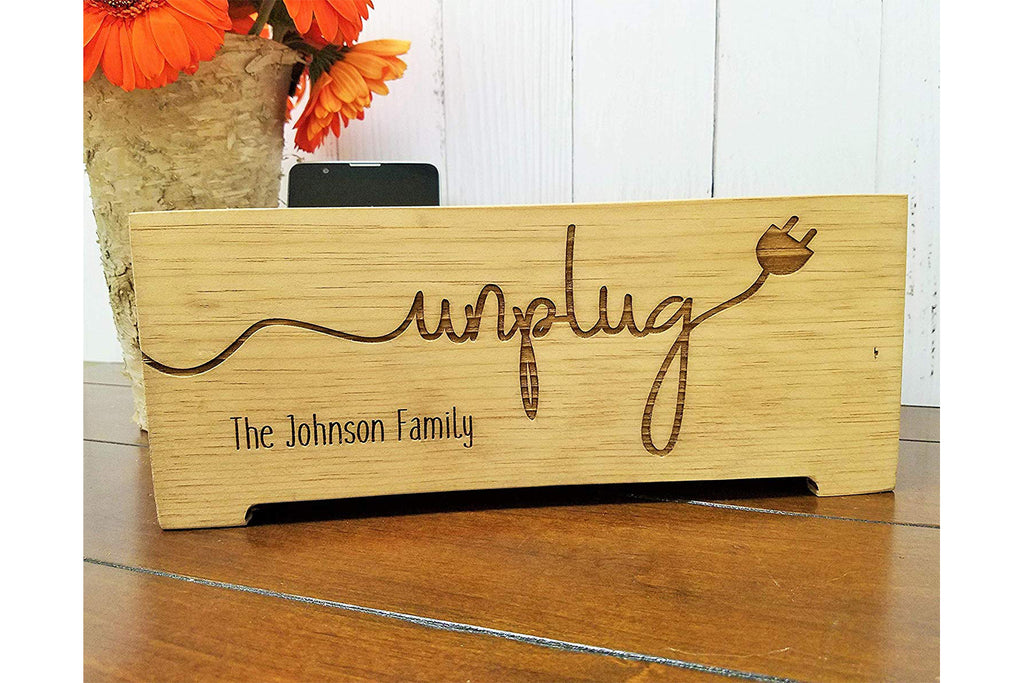Unplug Box Rustic Wood Planter - Personalized Family Cell Phone Holder - Cades and Birch 