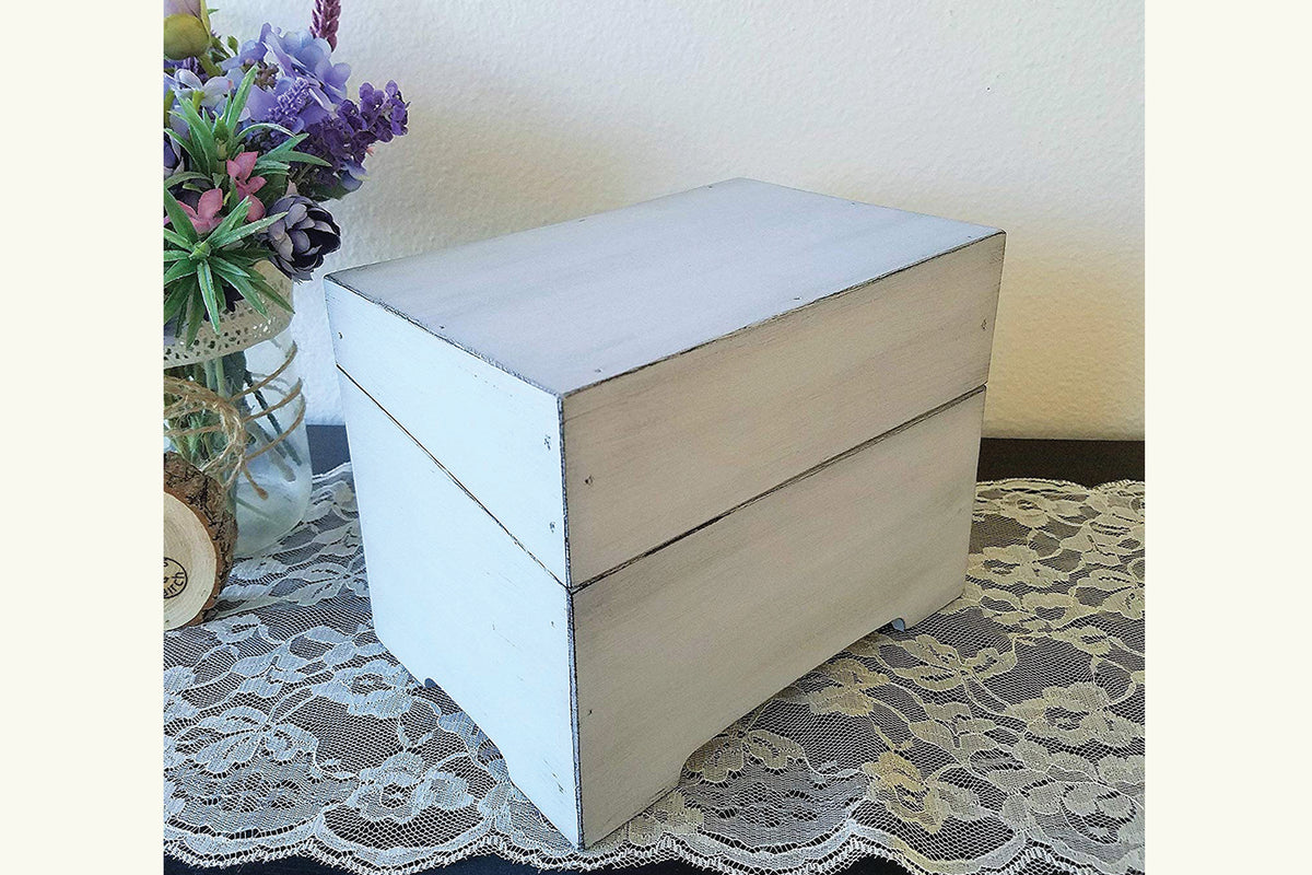 White Wooden Recipe Box with Wood Dividers + 50 Double Sided Recipe Ca –  widbi