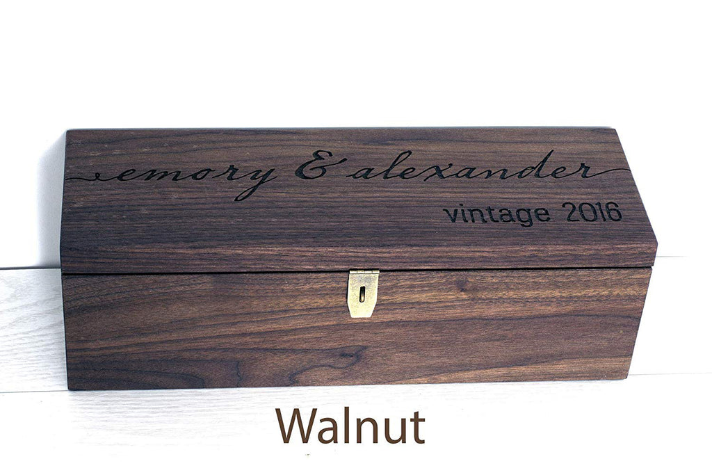 Engraved Wine Box - First Names and Vintage, Custom Text - Cades and Birch 