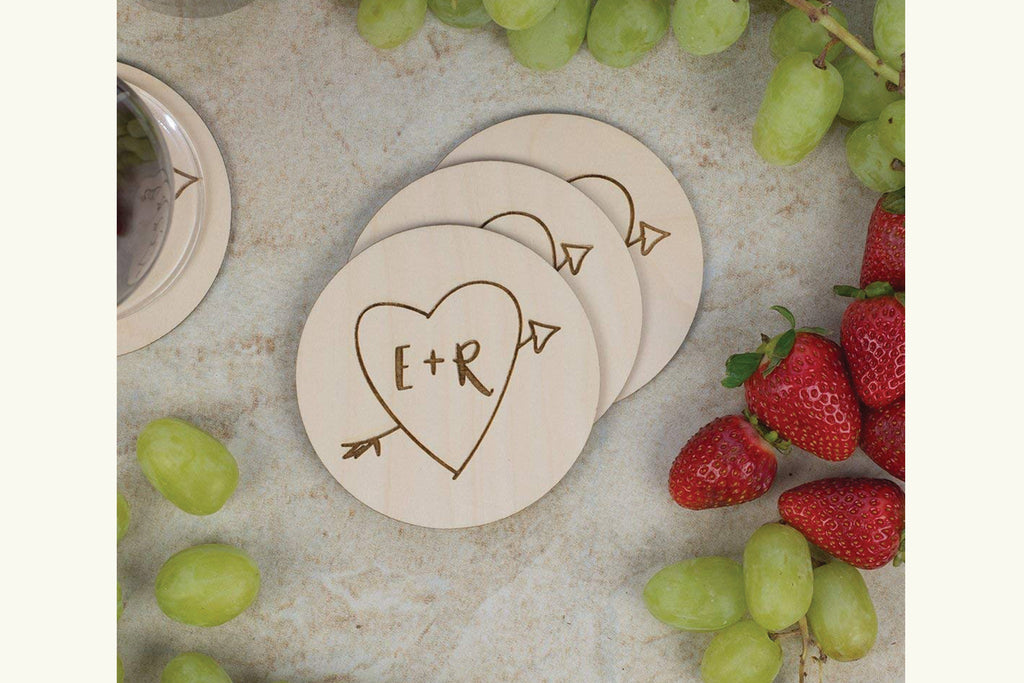 Coaster Set - Initials in Heart with Arrow, Personalized - Cades and Birch 