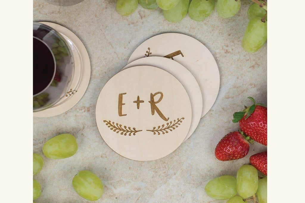 Coaster Set - Initials in Heart with Wreath, Personalized - Cades and Birch 