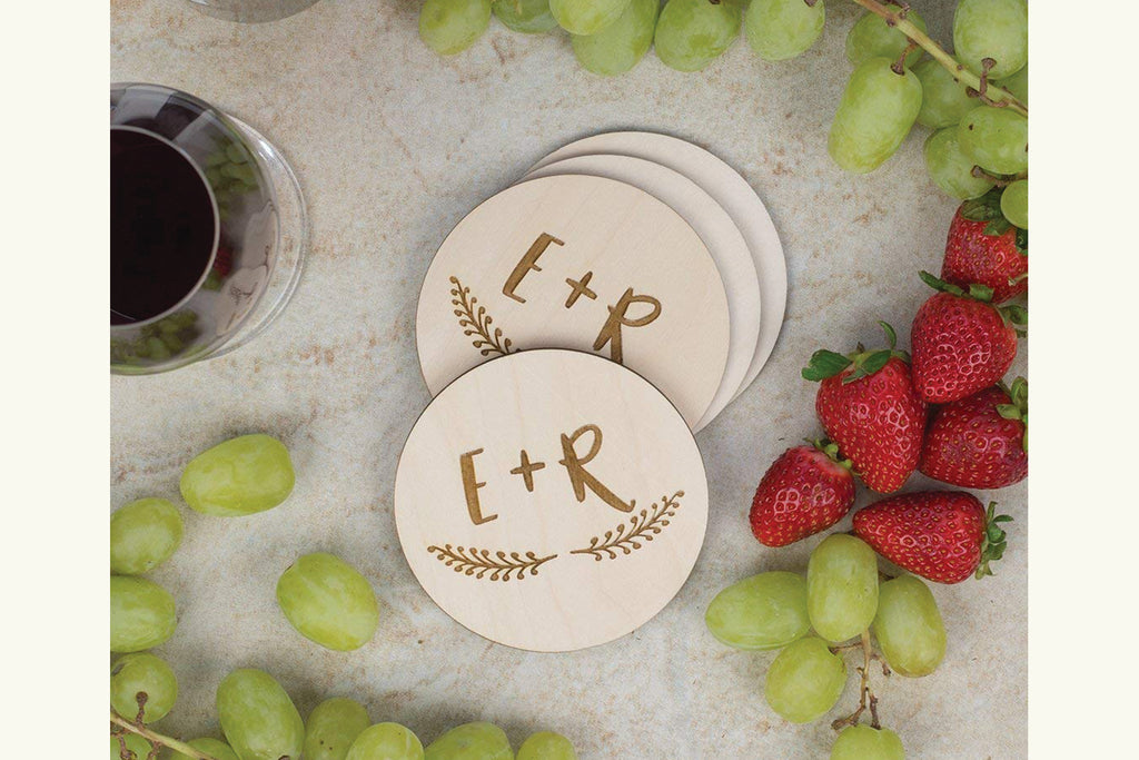 Coaster Set - Initials in Heart with Wreath, Personalized - Cades and Birch 