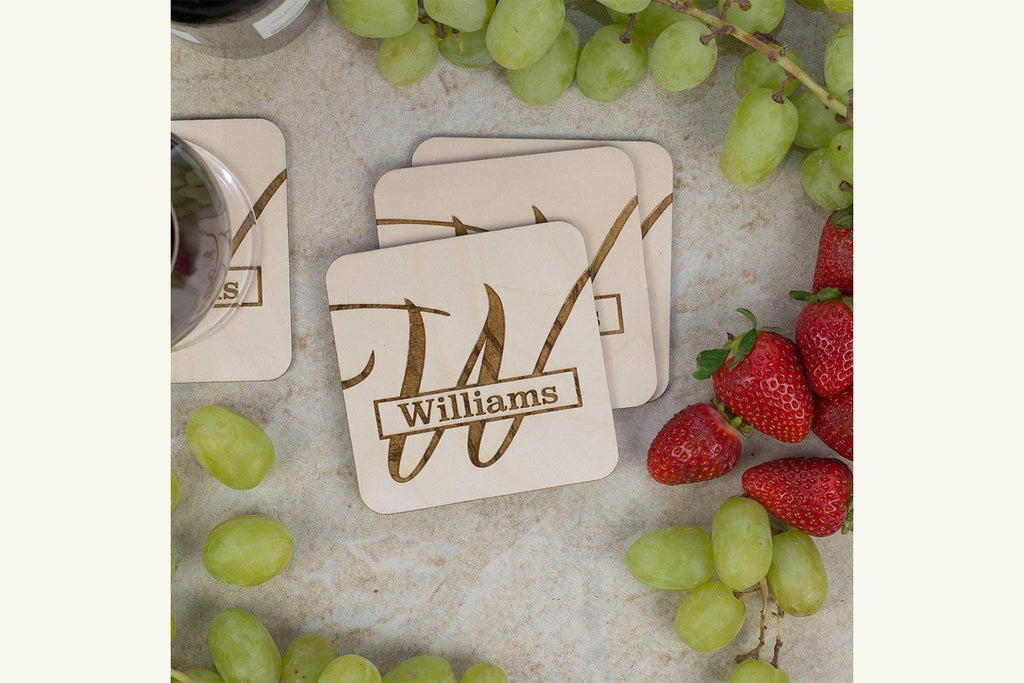Coaster Set - Personalized with Client Last Name and Monogram - Cades and Birch 