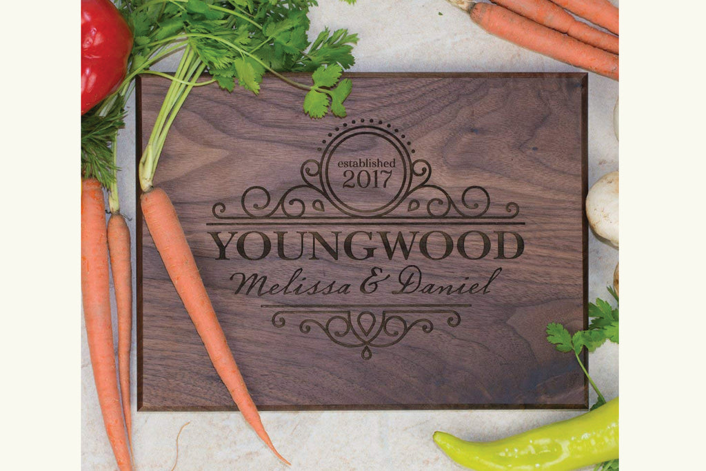 Cutting Board - Personalized with Client First & Last Name, Established Year Swirly Design - Cades and Birch 