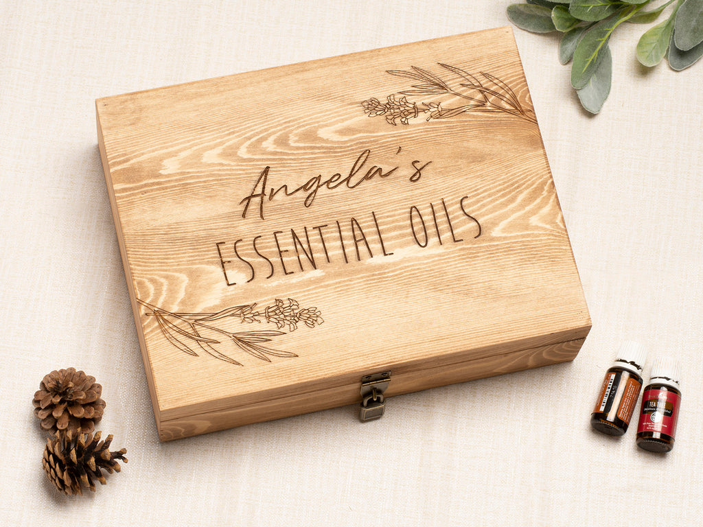 Essential Oil Storage Lock Box with Name & Floral Designs, Personalized - Cades and Birch 