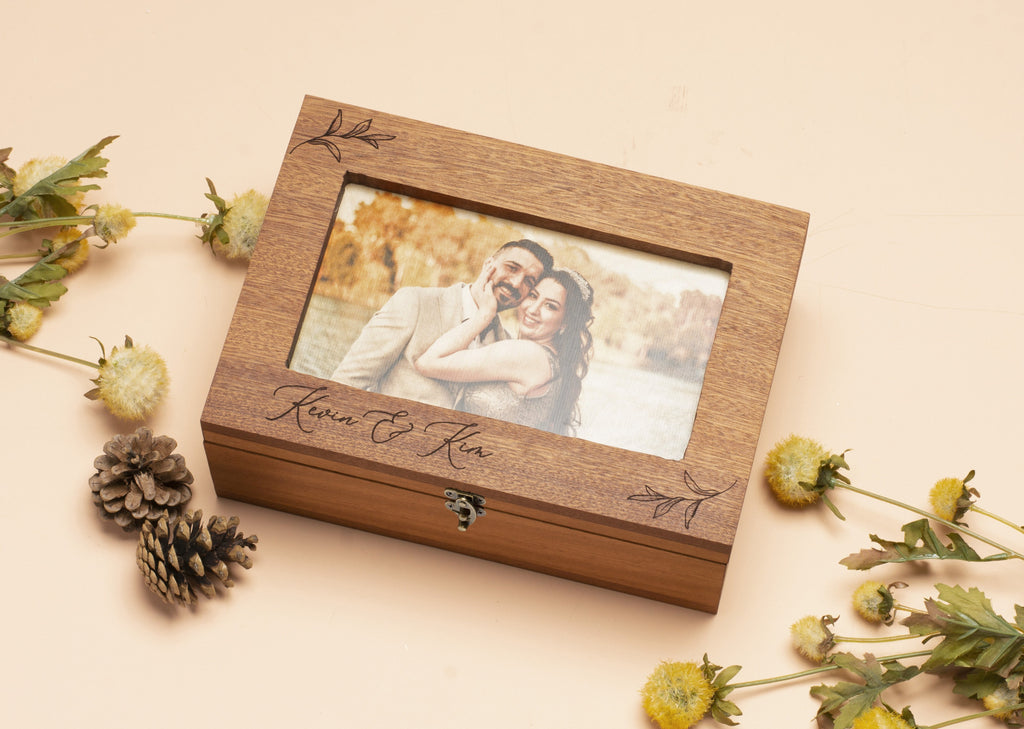 Handmade Keepsake Wood Memory Box | Personalized Text, Names Engraved | Your Photo Print on Wood - Cades and Birch 
