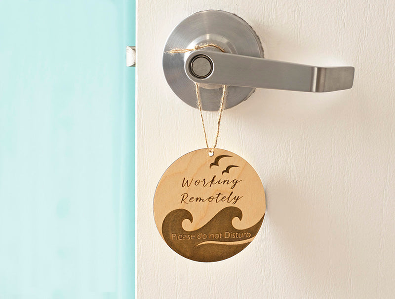 Working Remotely Please Do Not Disturb Door Hanger Sign - Laser Cut Wood Engraved - Cades and Birch 