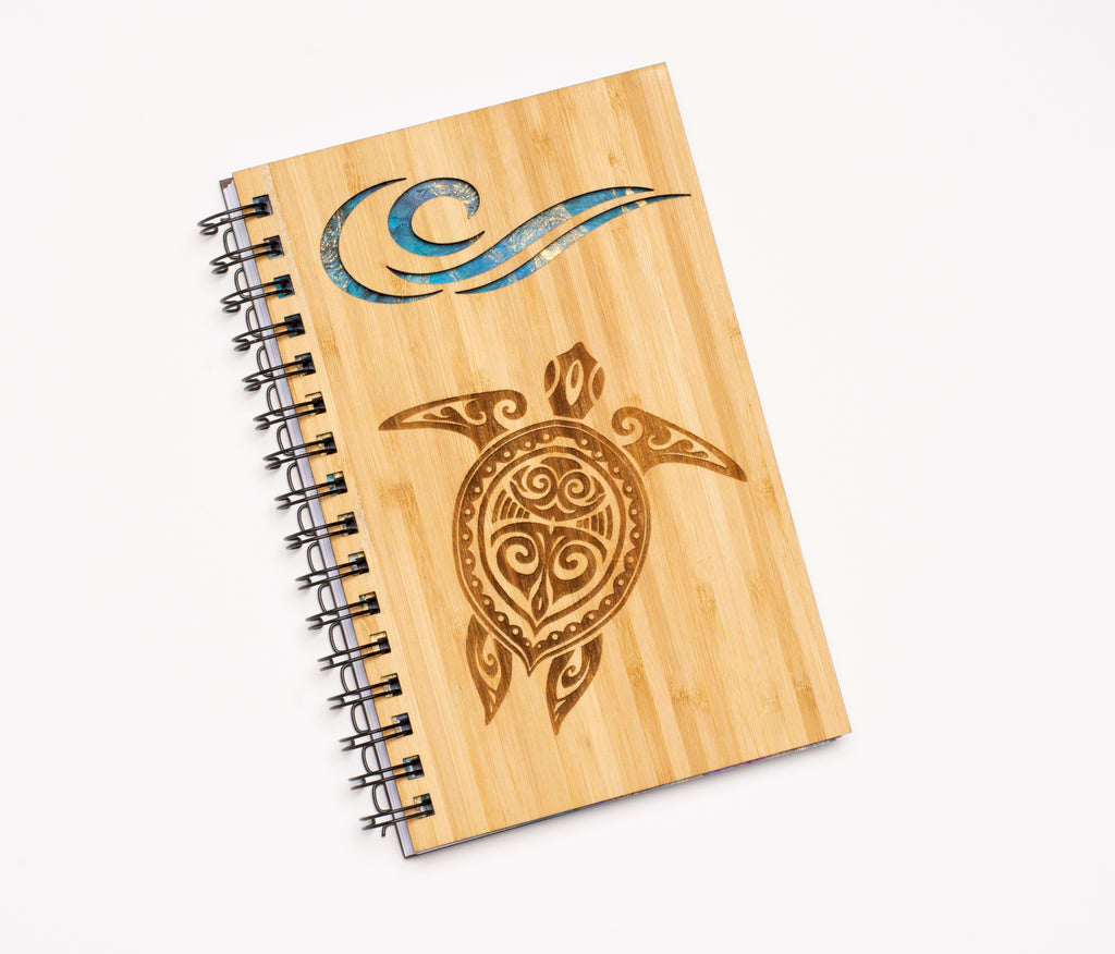 Sea Turtle Ocean Wave Personalized Wood Journal - Cades and Birch 