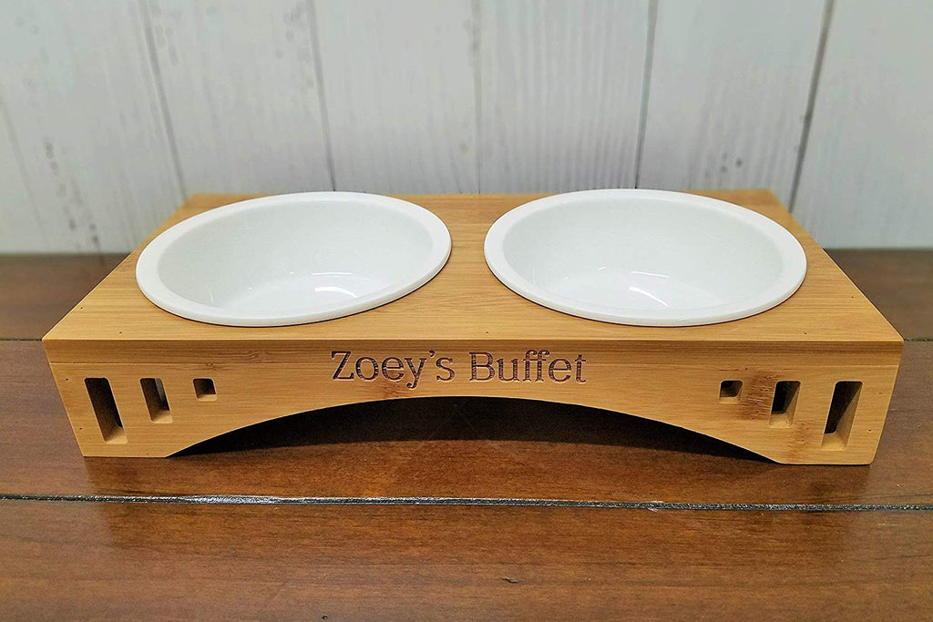 Pet 2 Bowl / 3 Bowl Small Bamboo Feeder Stand, Personalized - Cades and Birch 
