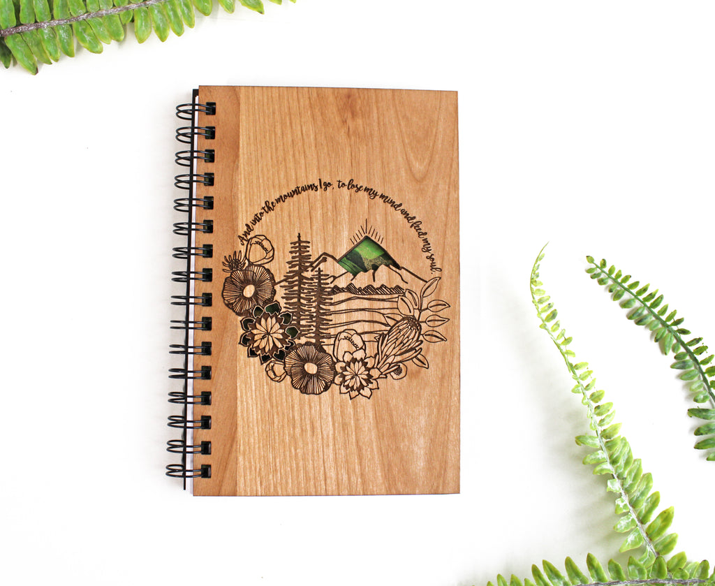 Mountains Personalized Wood Journal - Bamboo, Alder, Birch Options - Cades and Birch 