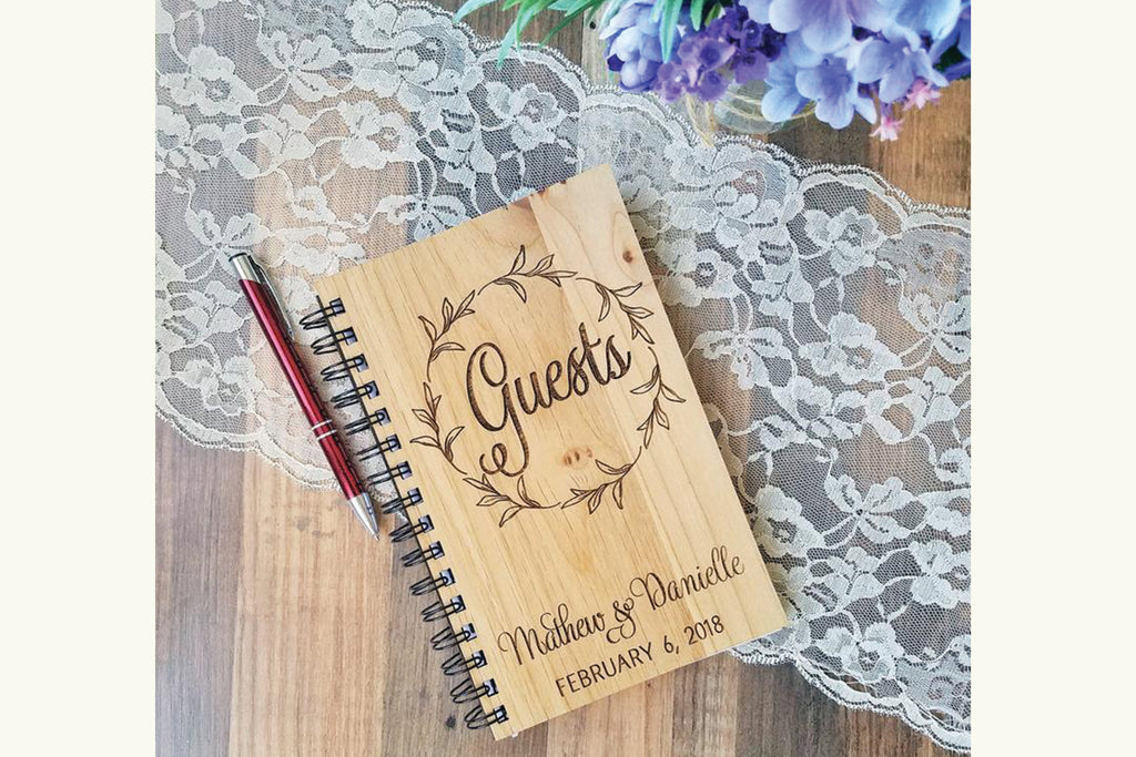 Wedding Guestbook, Personalized Wood Book Journal - Cades and Birch 