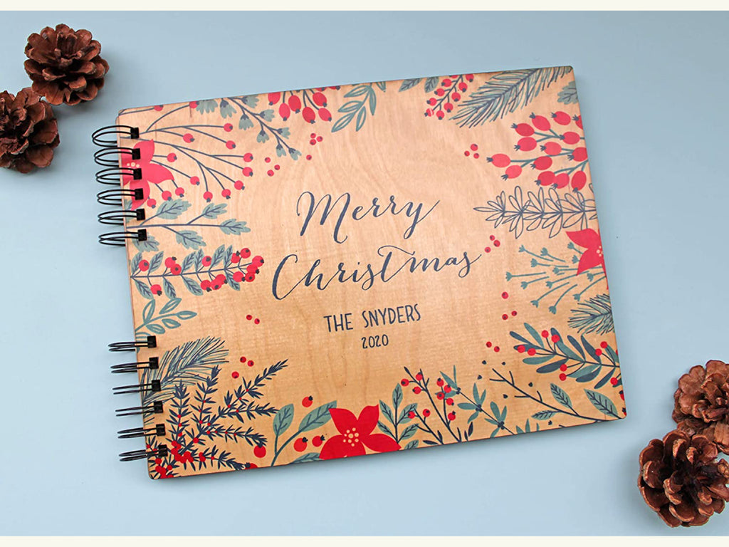 Photo Album or Guest Book - Merry Christmas Personalized Holiday Card Keeper - Cades and Birch 
