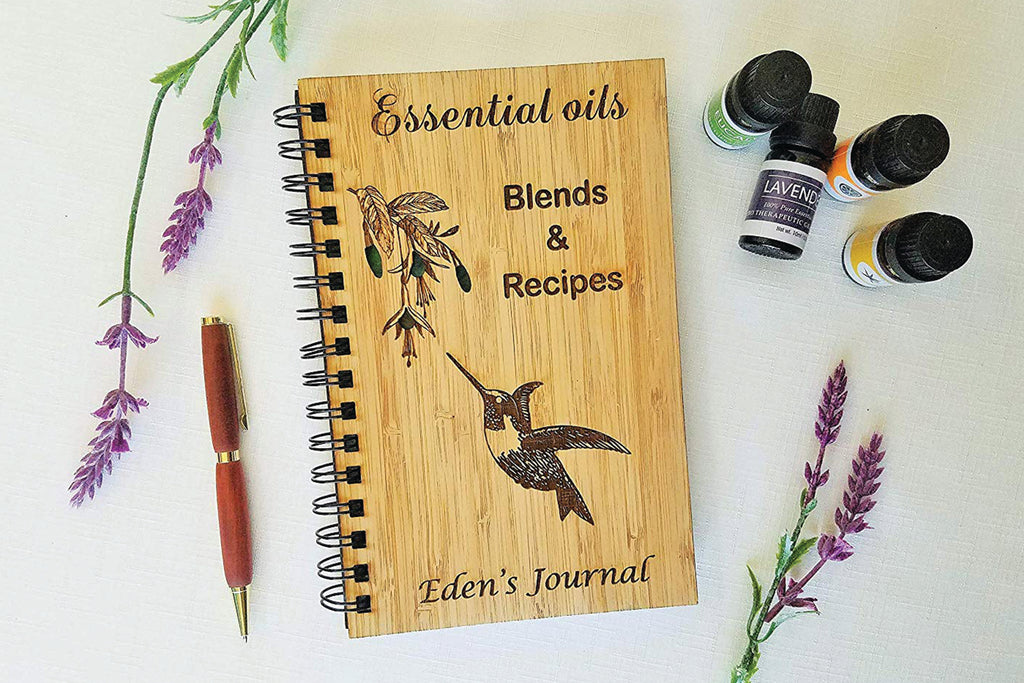 Essential Oil Hummingbird Personalized Wood Journal - Cades and Birch 