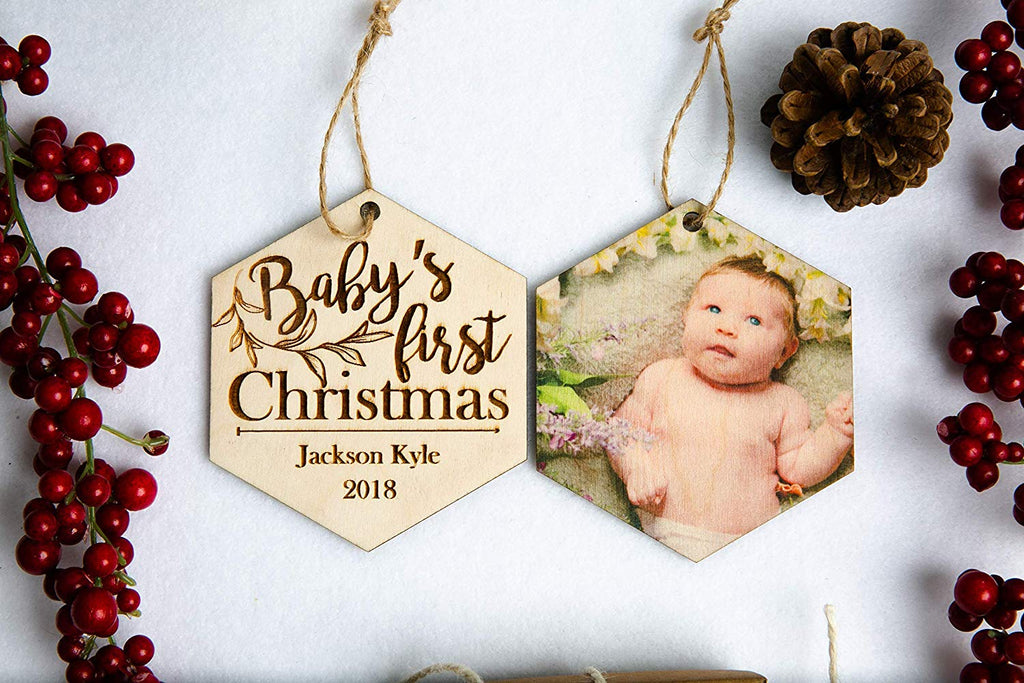 Baby's First Christmas Personalized Ornament - Hexagon - Cades and Birch 