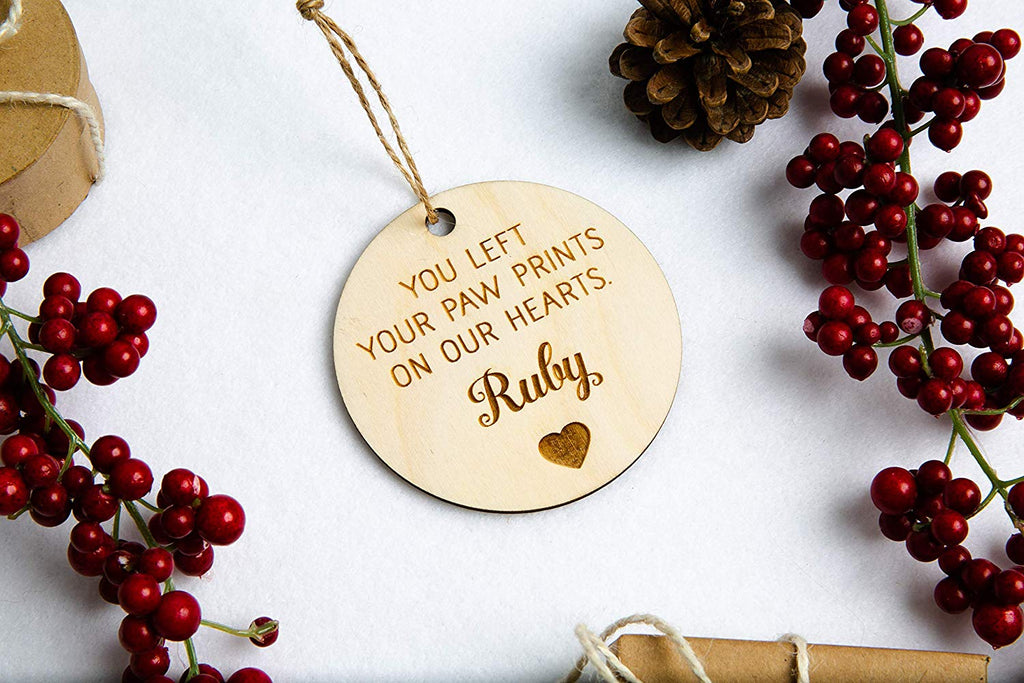 You Left Paw Prints On Our Hearts - Personalized Pet Christmas Ornament - Cades and Birch 