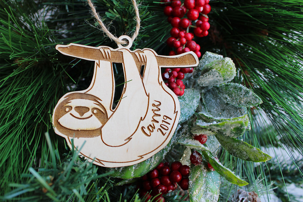 Sloth Personalized Christmas Ornament - Cades and Birch 