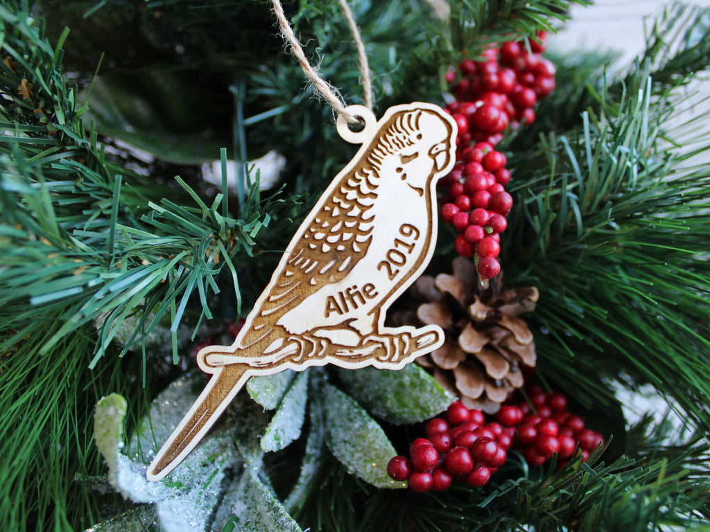 Parakeet Budgie Bird Christmas Ornament Personalized Name Year