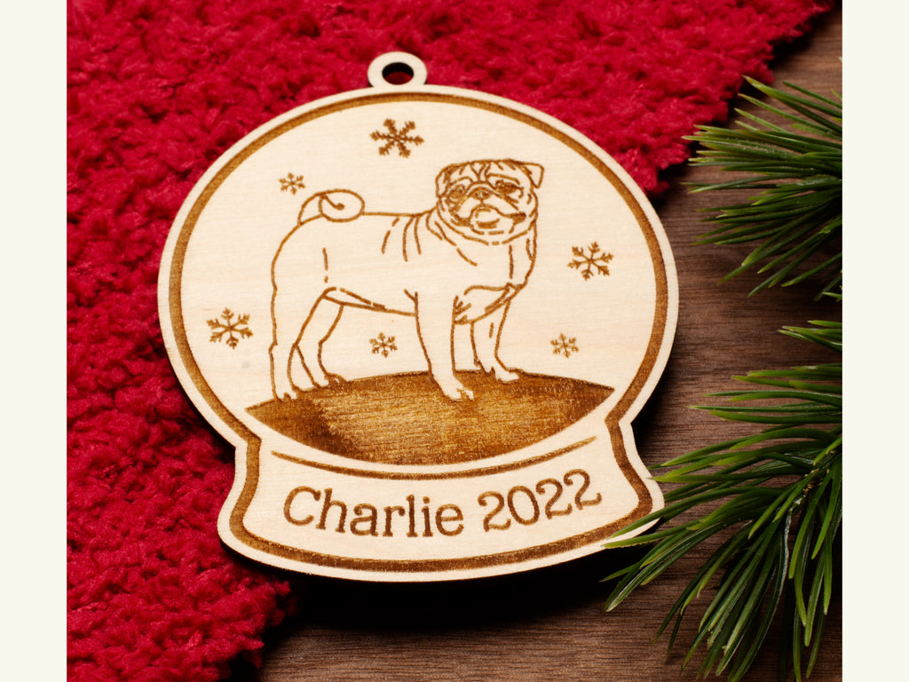 Pug Dog Snowglobe Christmas Ornament