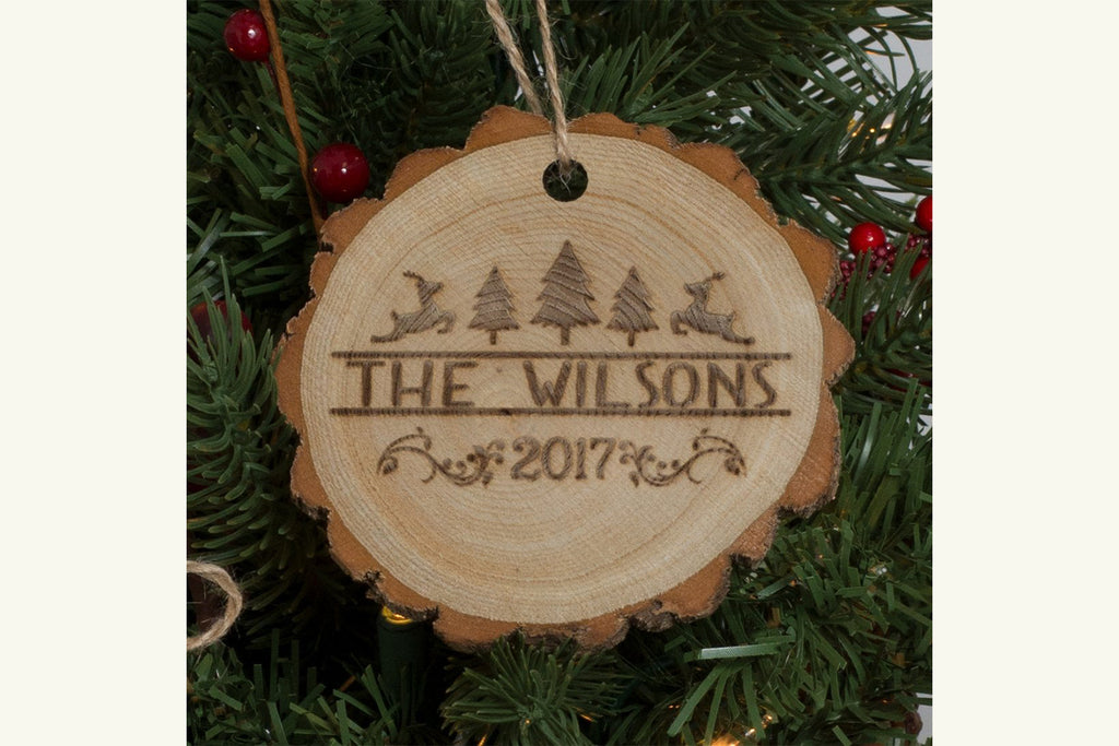 Family Christmas Ornament Engraved Wood - Christmas Designs, Personalized - Cades and Birch 