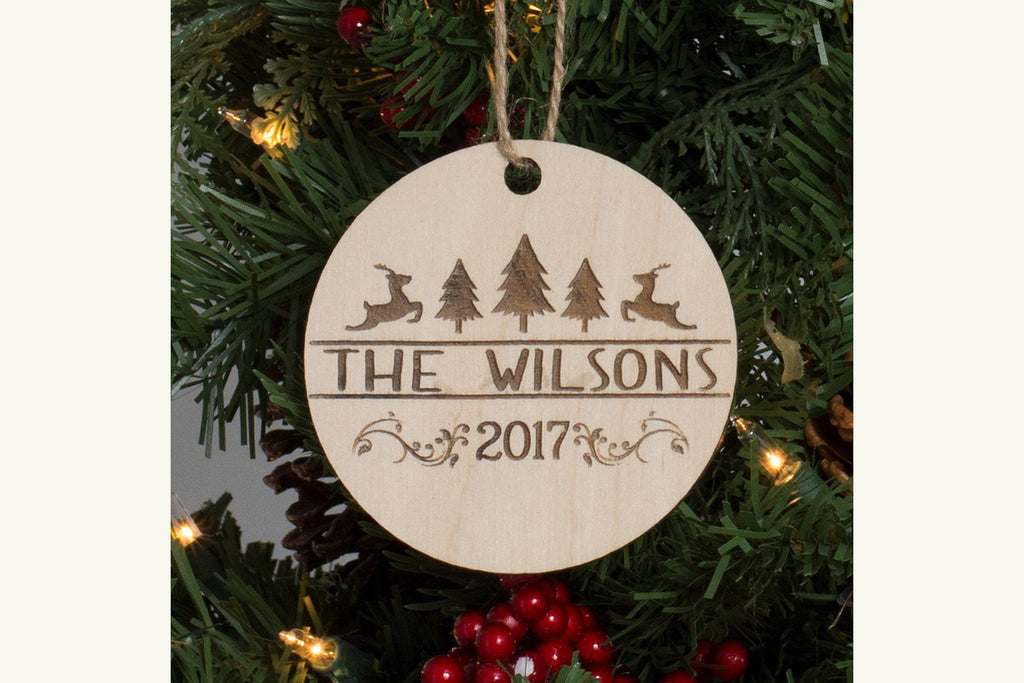 Family Christmas Ornament Engraved Wood - Christmas Designs, Personalized - Cades and Birch 