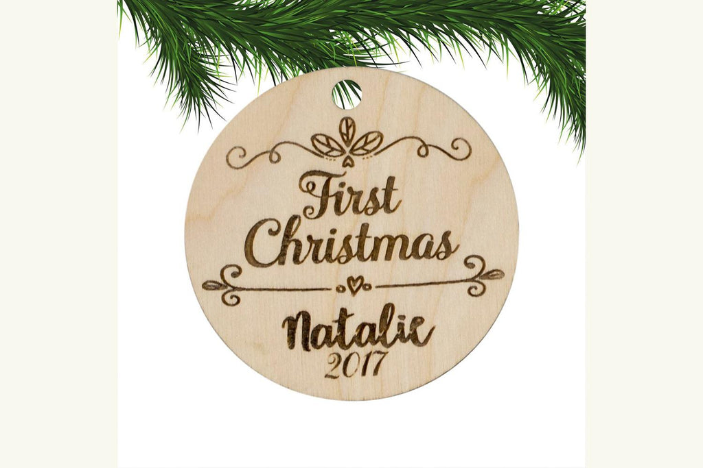 Baby's First Christmas Personalized Ornament Engraved Wood - Cades and Birch 