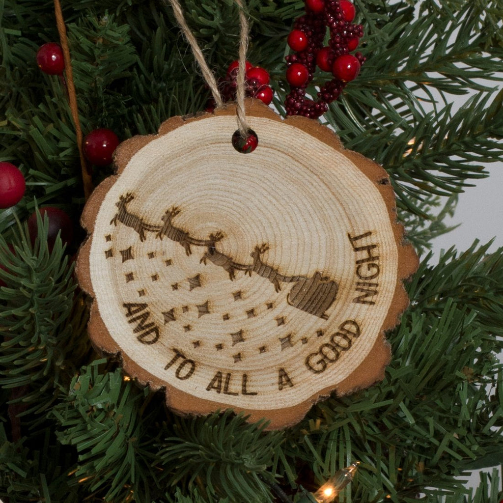 Christmas Ornament Engraved Wood - And to All a Good Night - Santa's Sleigh - Cades and Birch 