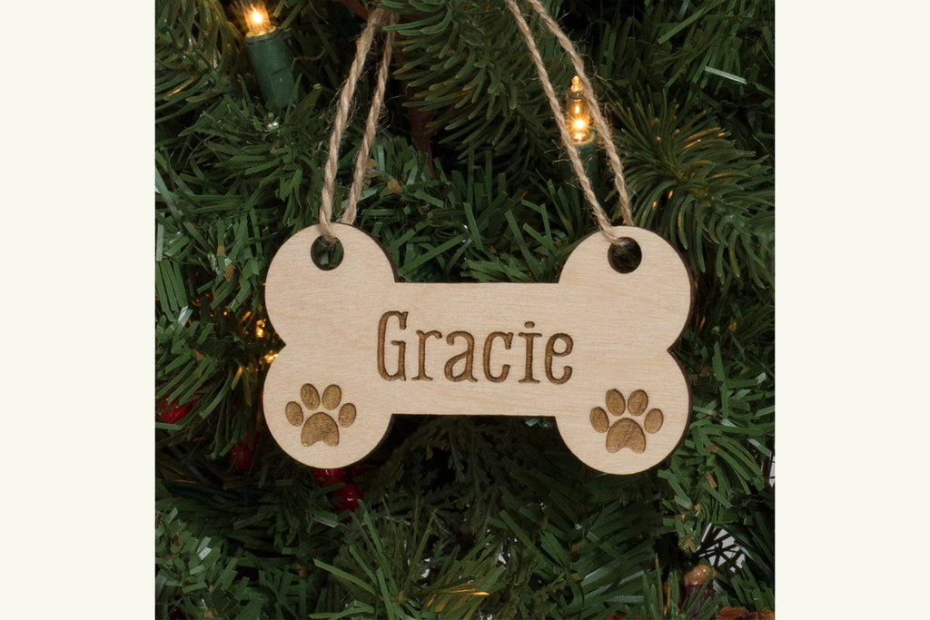 Dog Bone & Paw Prints - Personalized Pet Christmas Ornament - Cades and Birch 