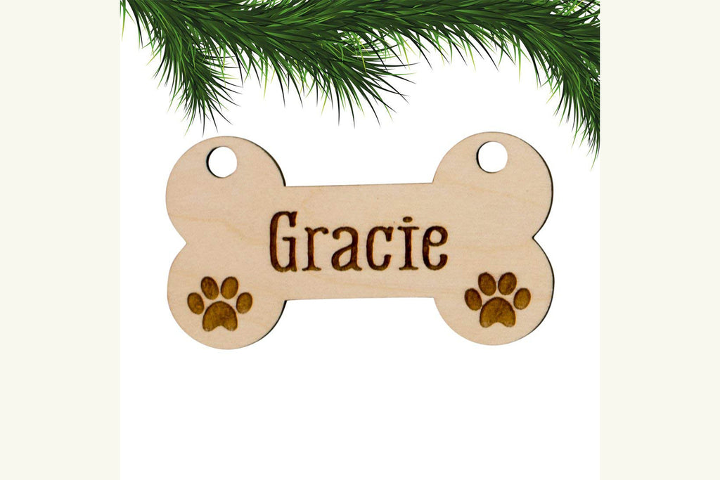 Dog Bone & Paw Prints - Personalized Pet Christmas Ornament - Cades and Birch 