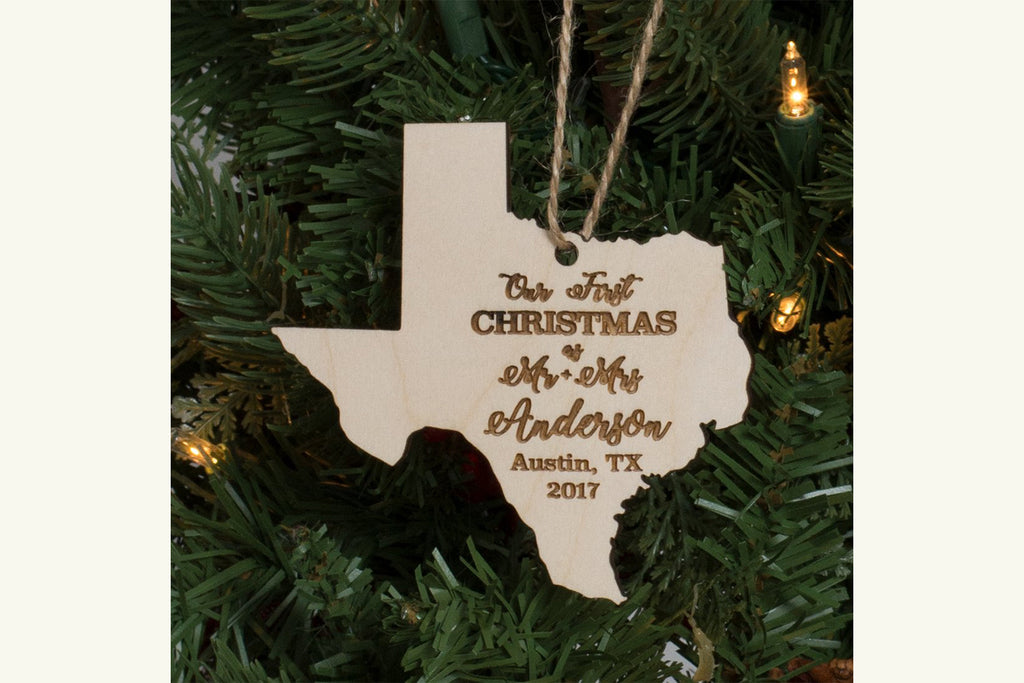 Christmas Ornament Engraved Wood - Our First Christmas State, Personalized - Cades and Birch 