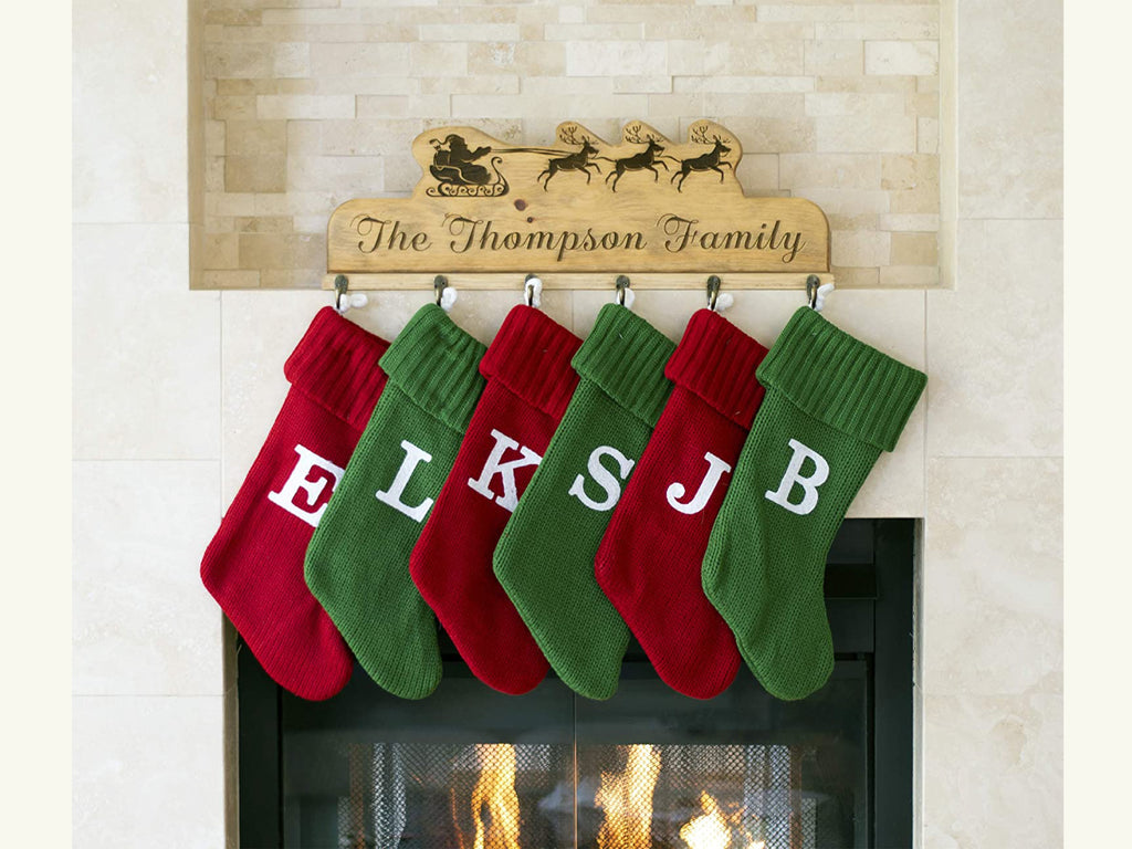 Christmas Stocking Holder -  Personalized Solid Wood for Mantle or Wall-Mount - Cades and Birch 