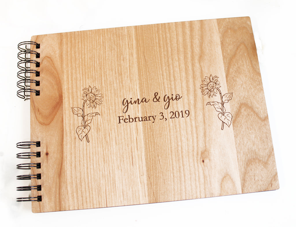Photo Album or Guest Book - Sunflowers Personalized First Names, Date - Cades and Birch 
