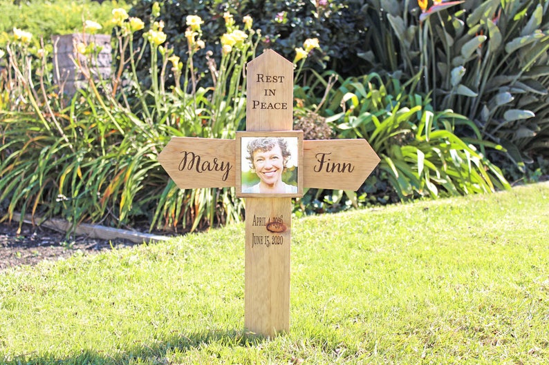 Memorial Cross Personalized for Your Loved One - Photo Option - Contemporary Style - Cades and Birch 