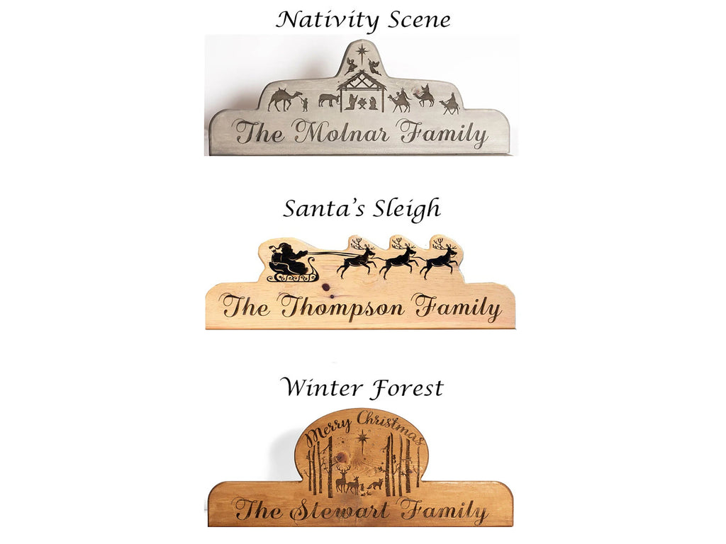 Personalized Coffee Lovers Mantel Advent Calendar filled with a a variety of K-cups – 24 Burlap Bags.  3 Holiday Designs, 4 wood options