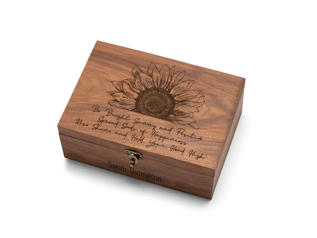 Handmade Keepsake Wood Memory Box | Sunflower - Bright, Sunny and Positive