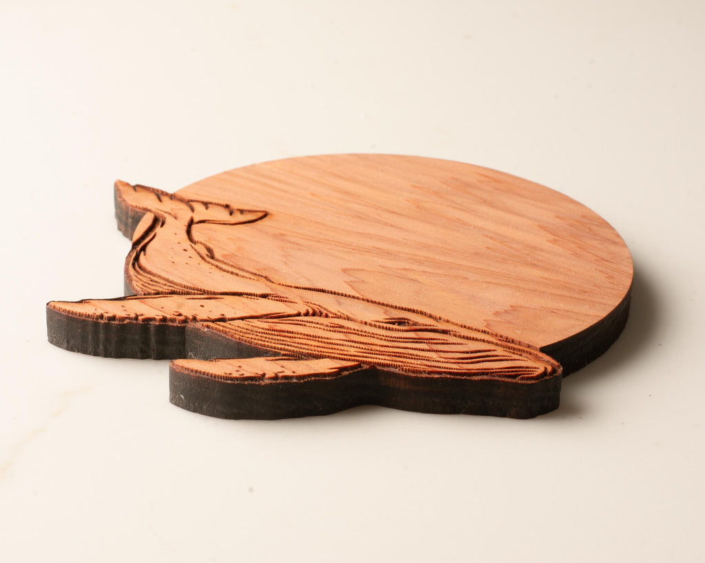 Humpback Whale Hardwood Coasters, Engraved Wood, Set of 4