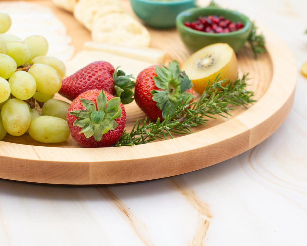 Bread Crumb Catcher, Charcuterie Board, Cutting Board | 3 in 1 Custom Round Hardwood Board with Knife | Walnut and Maple Wood