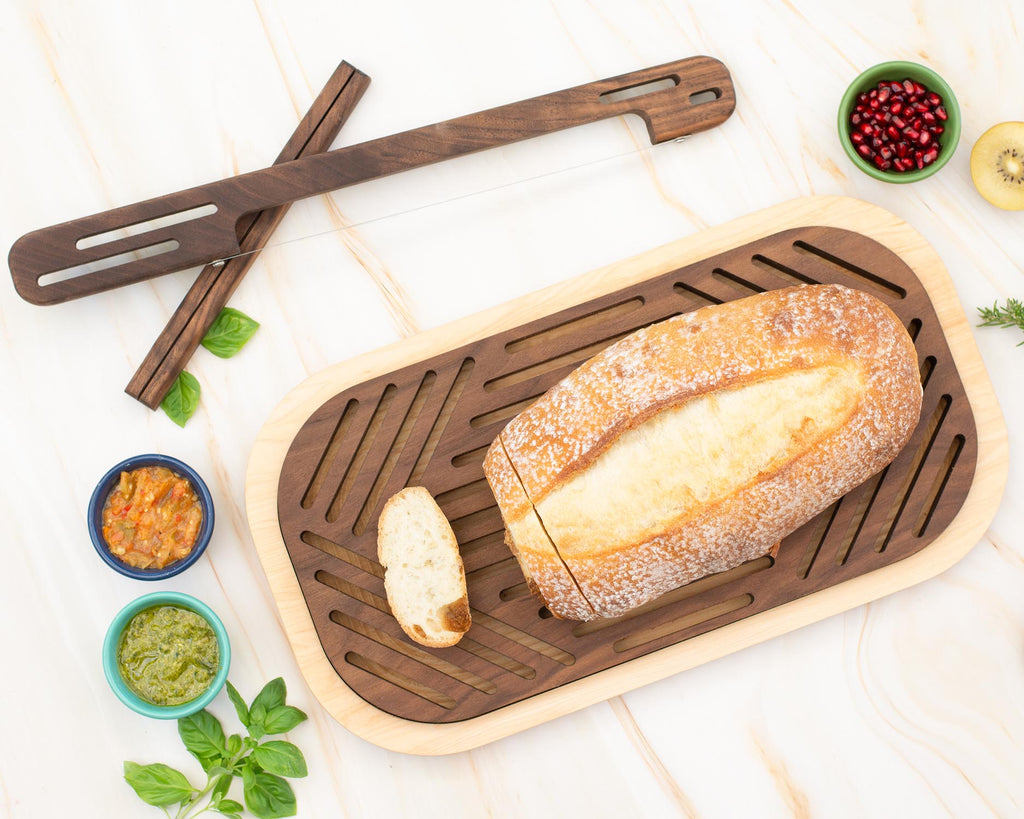 Bread Crumb Catcher, Charcuterie Board, Cutting Board | 3 in 1 Custom Rectangular Hardwood Board with Knife | Walnut and Maple Wood