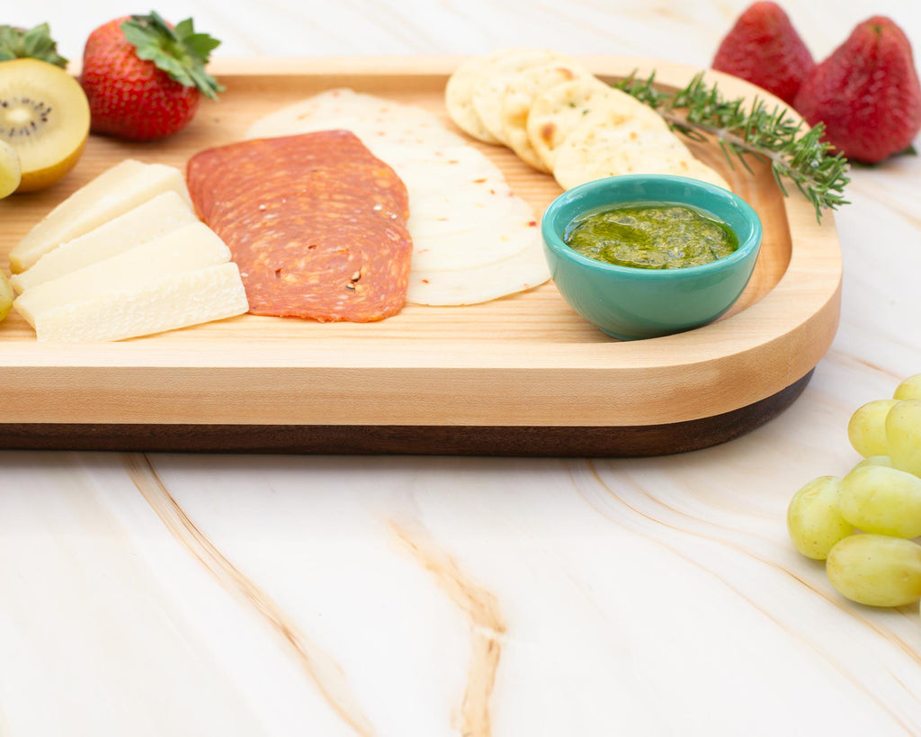 Bread Crumb Catcher, Charcuterie Board, Cutting Board | 3 in 1 Custom Rectangular Hardwood Board with Knife | Walnut and Maple Wood