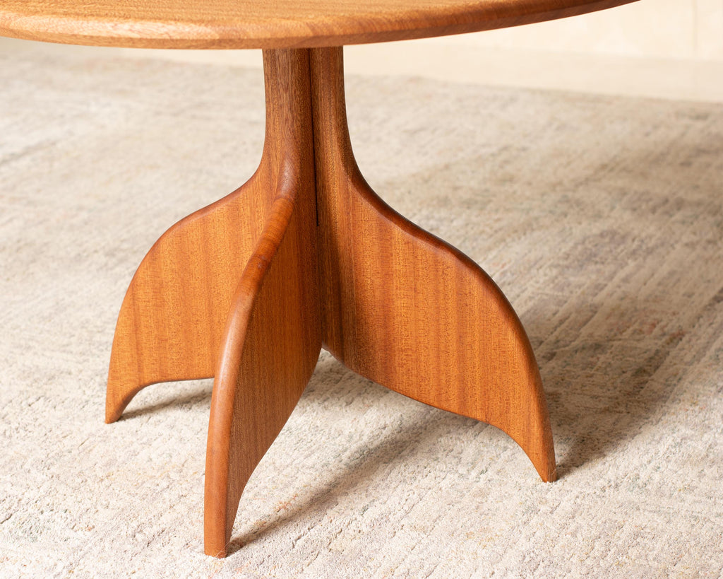 Dolphin Engraved Coffee Table | Round Hardwood Table | Artisan Handmade End Table