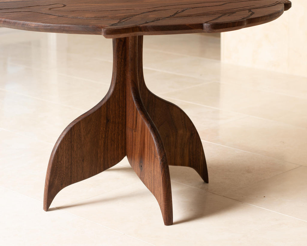 Whale Engraved Coffee Table | Round Hardwood Table | Artisan Handmade End Table