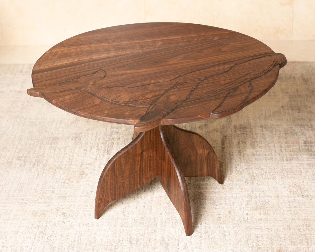 Whale Engraved Coffee Table | Round Hardwood Table | Artisan Handmade End Table