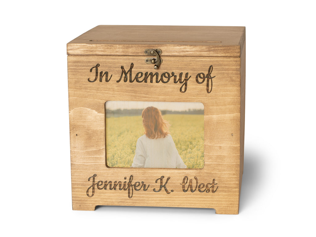 Memorial Card Box, Personalized Wood with Picture Frame Front