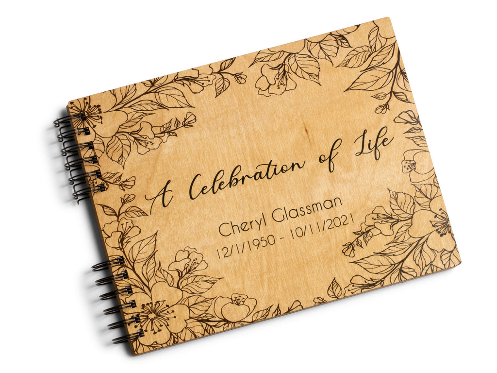 A Celebration of Life Memorial Guestbook or Memory Album for Loved One, Floral Design